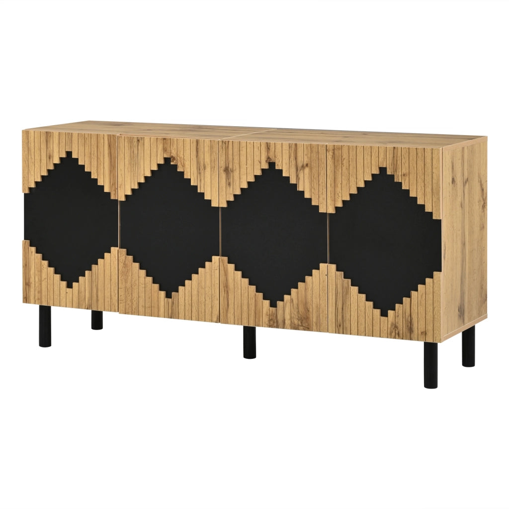 Credenza moderna con ante push-open, 140x40x70 cm, rovere naturale e nero