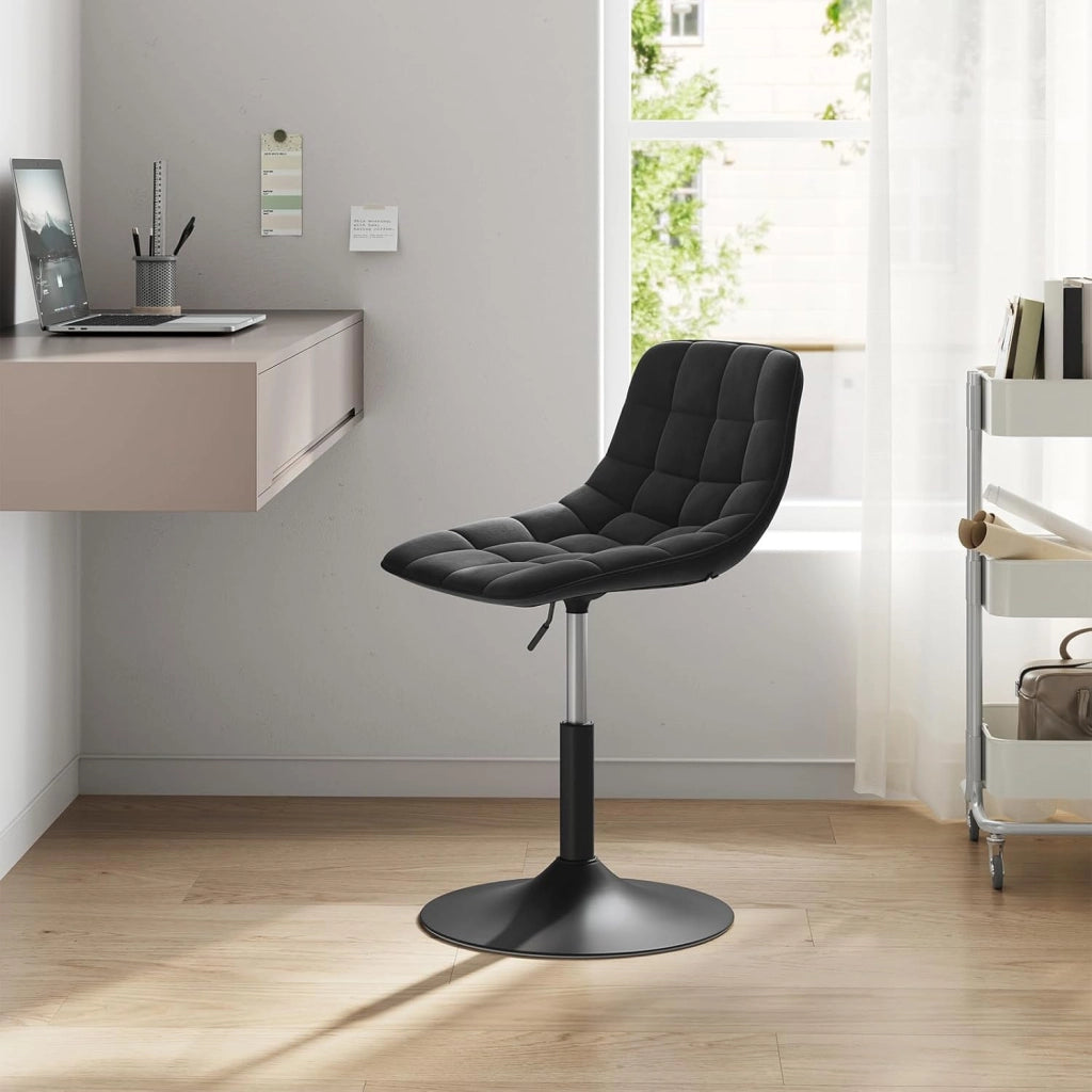 2X Sgabelli da trucco Sgabelli per Tavolo da Trucco Sedia Alta da Cucina Girevole 360° in Velluto con Schienale Altezza Regolabile Sgabello Moderno, Nero, 38-49.5cm