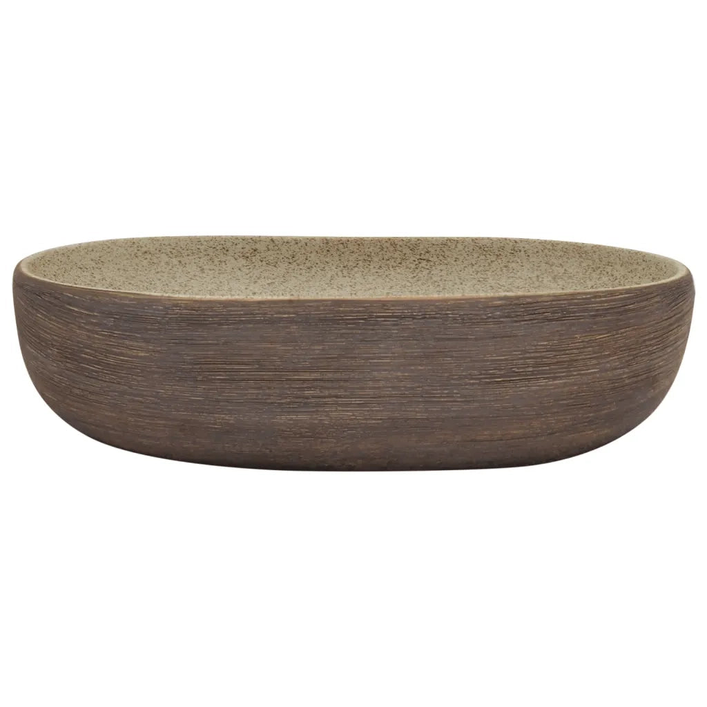 Lavabo da Appoggio Sabbia e Marrone Ovale 59x40x14 cm Ceramica 155104