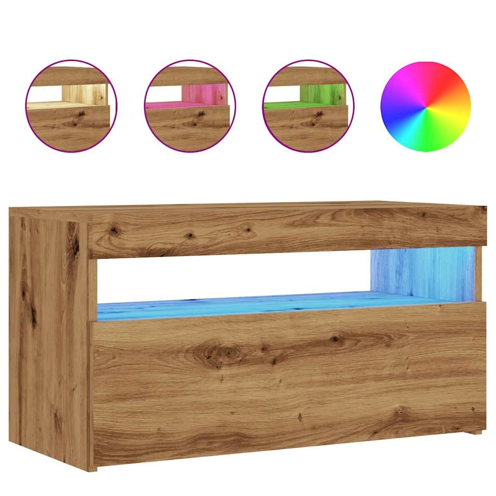 Mobile TV multimediale mensola TV credenza mobile TV sala da pranzo soggiorno camera da letto con luci LED 2 pezzi rovere marrone lavorato a mano 02_0028861