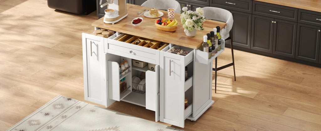 Carrello da cucina con piano ribaltabile; 3 cassetti; 2 ante e ripiani; per cucina; 120×45×87 cm