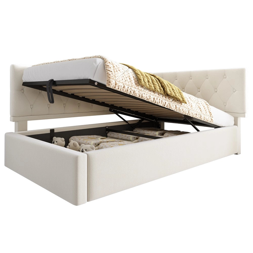 Letto Imbottito Contenitore con Rete a Doghe ¨C MINIMAL ¨C Velluto Beige 90x200
