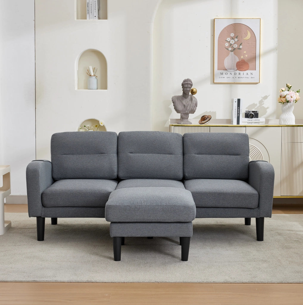 Divano angolare ULEVR 204x136x80 cm, 3 posti con chaise longue e tasche laterali, grigio