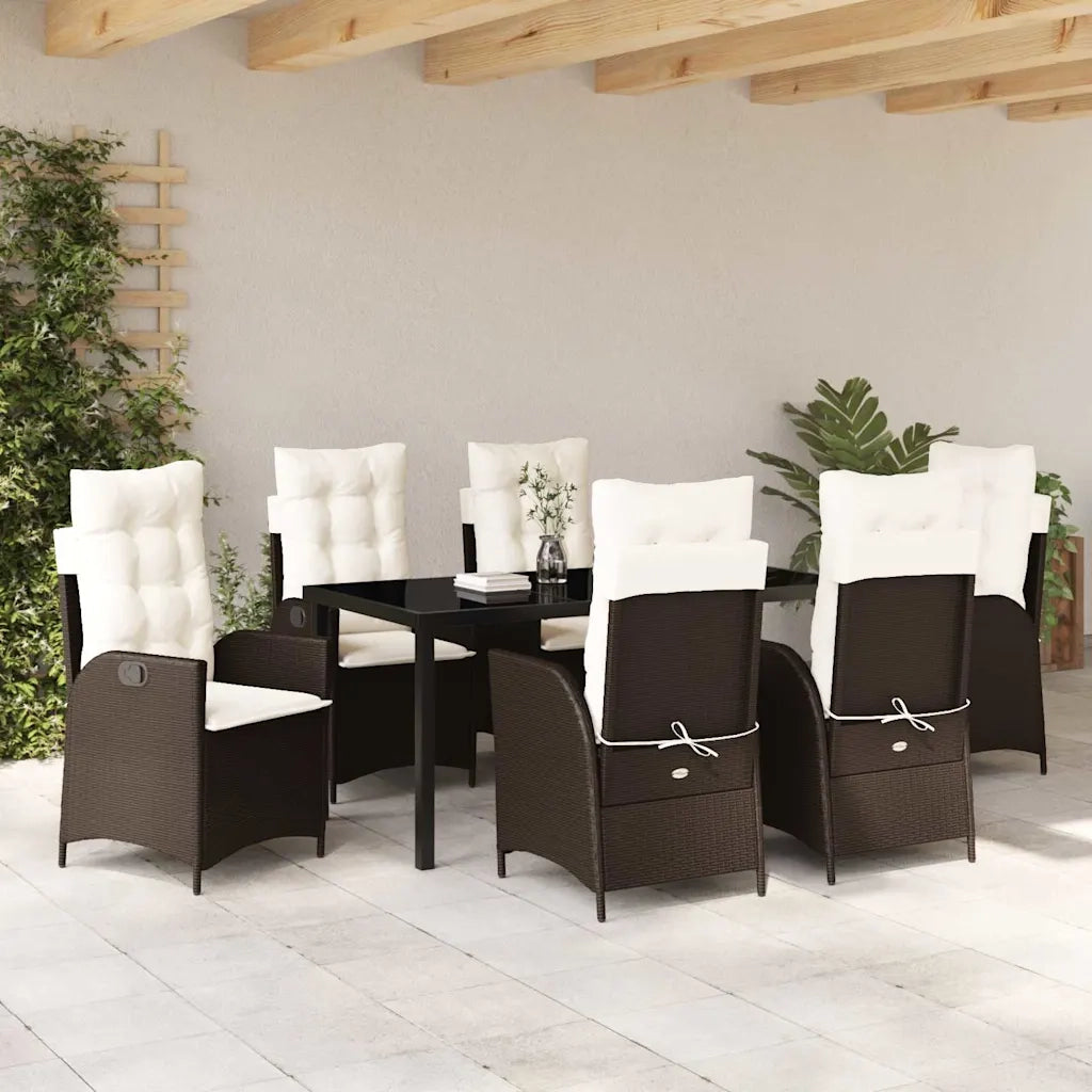 Set da Pranzo per Giardino con cuscino 7 pcs Marrone polyrattan 3380495