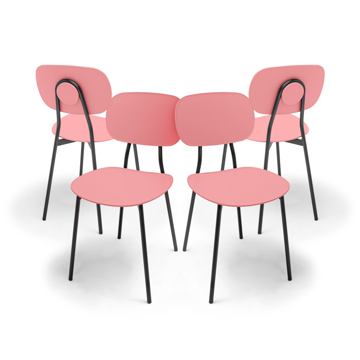 Fabriano - Set di 4 sedie di design in metallo e PP, stile moderno, colore elegante rosa