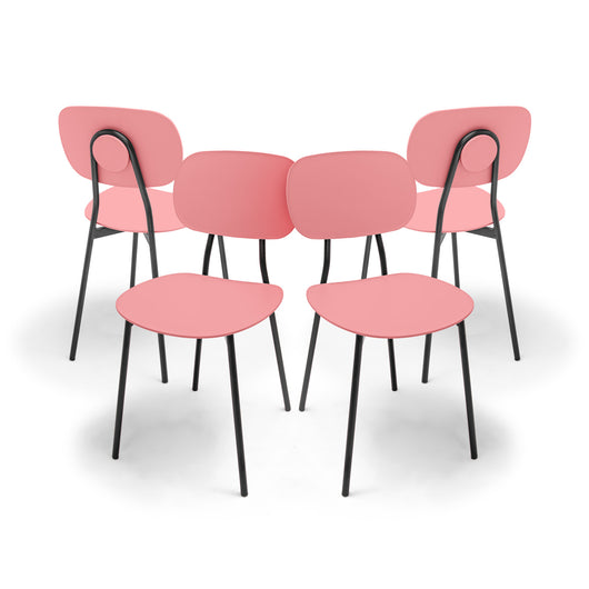 Fabriano - Set di 4 sedie di design in metallo e PP, stile moderno, colore elegante rosa
