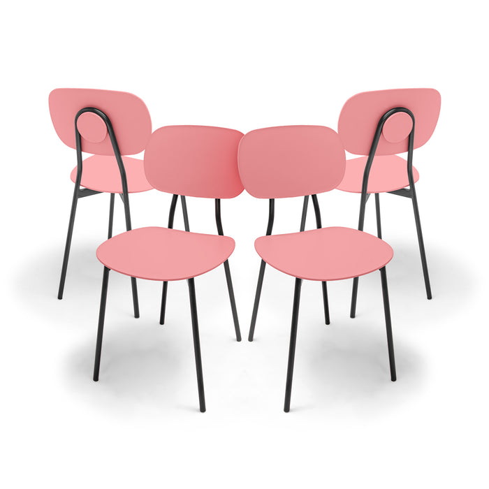 Fabriano - Set di 4 sedie di design in metallo e PP, stile moderno, colore elegante rosa
