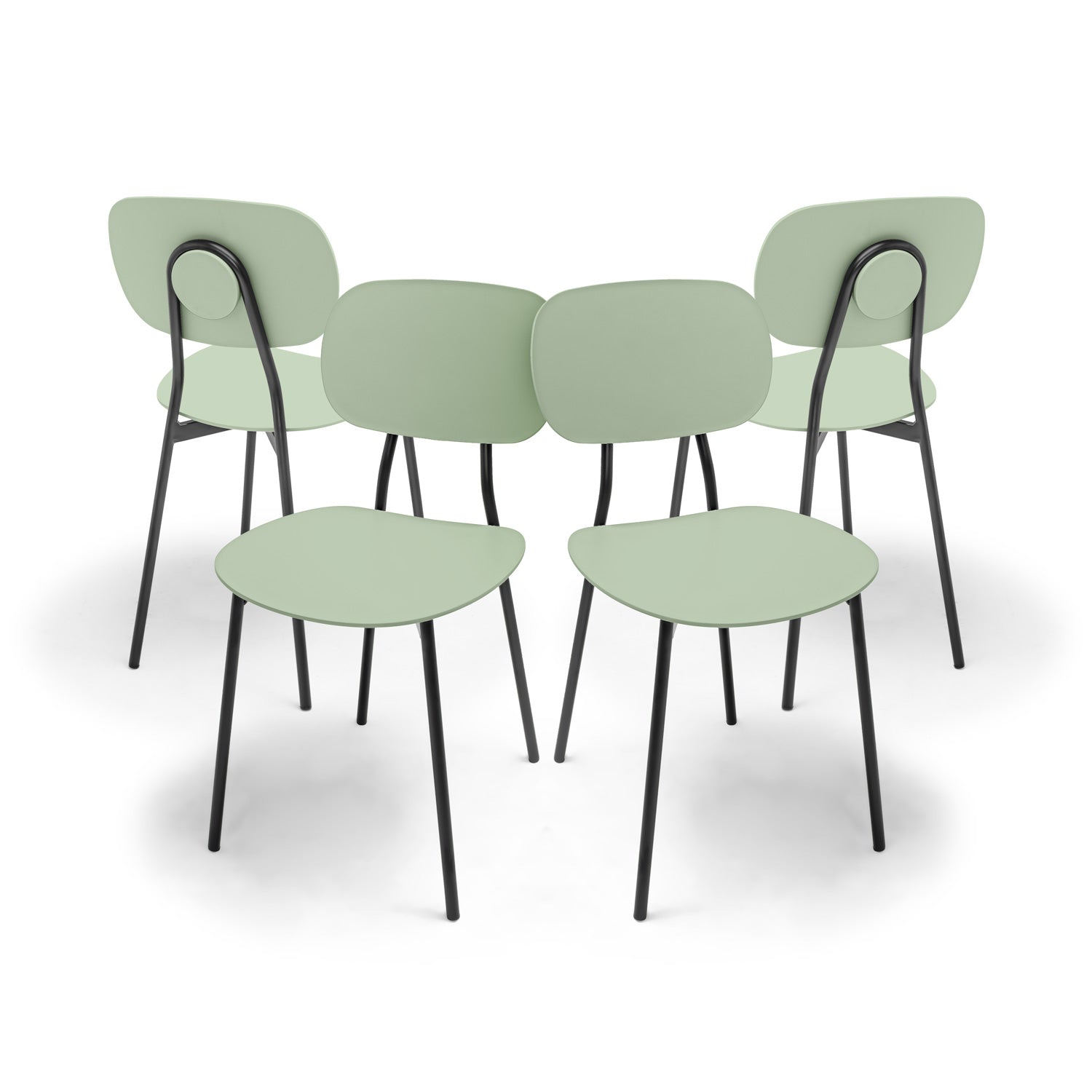 Fabriano - Set di 4 sedie di design in metallo e PP, stile moderno, colore elegante verde