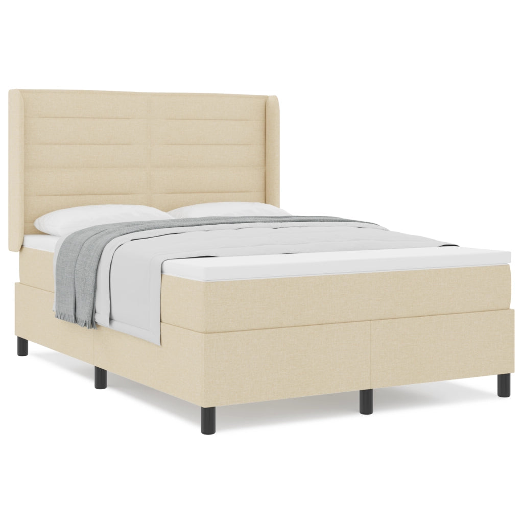 Letto Box Spring con Materasso Crema 140x190 cm Tessuto