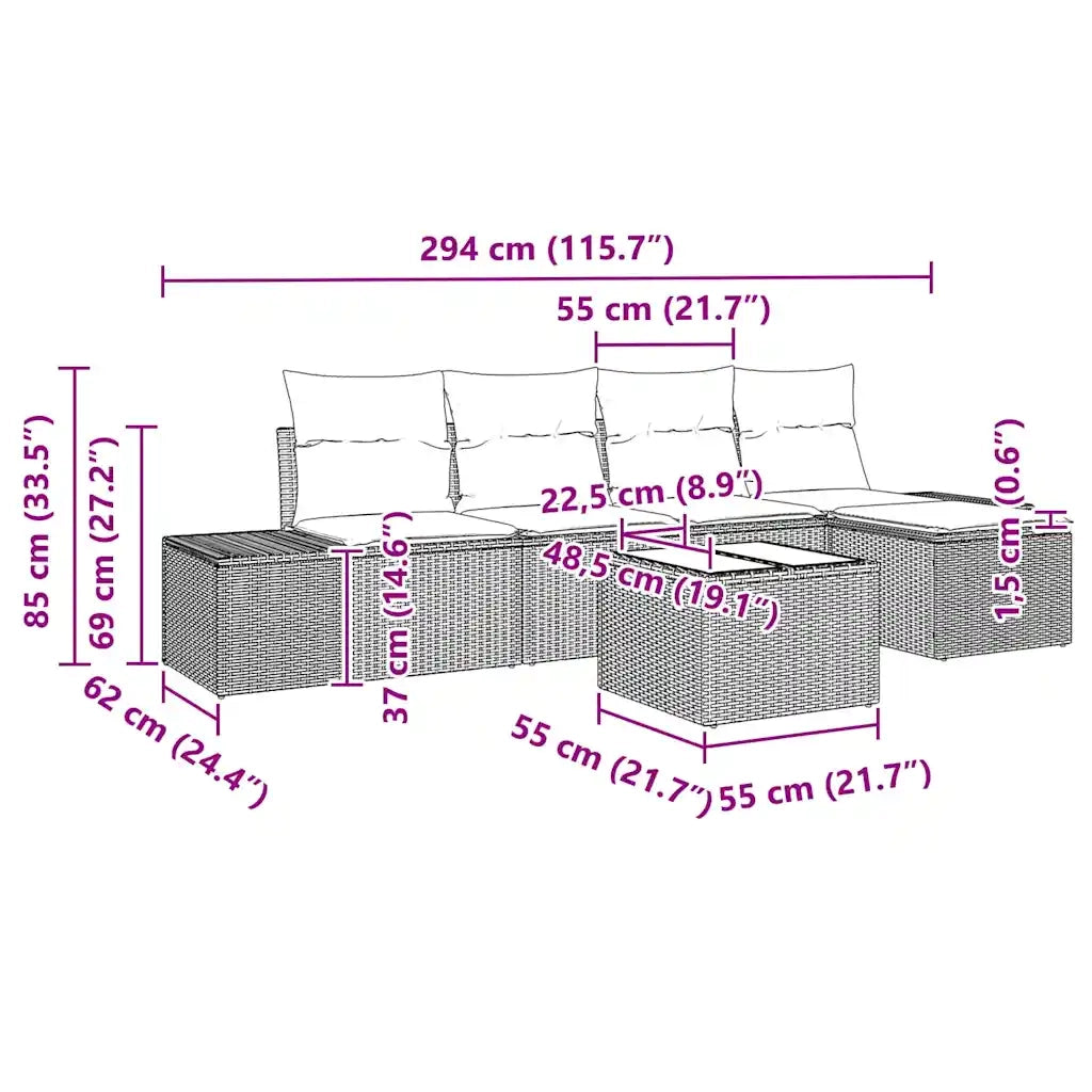 Set Divano da Giardino 6 pcs Grigio chiaro polyrattan 3347032