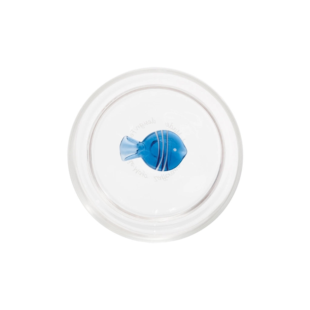 Zafferano Set 6 Bicchieri Tumbler Teca Mare Soggetto Pesce Palla in Vetro Borosilicato Artigianale Trasparente Design Impilabile ed Ergonomico