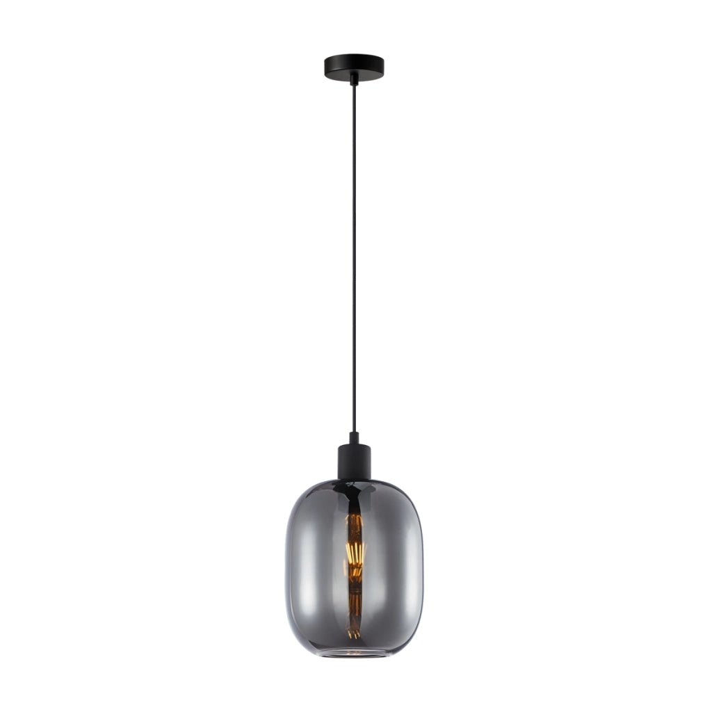 Sospensione Italux Talia nera vetro fumé E27 40W Ø18cm