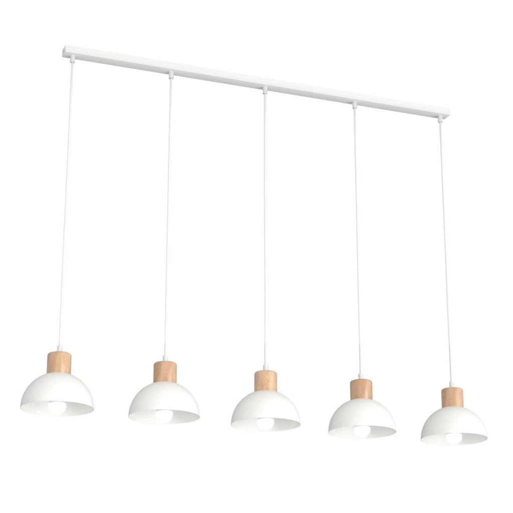 Lampada a sospensione Seco in acciaio bianco opaco e legno