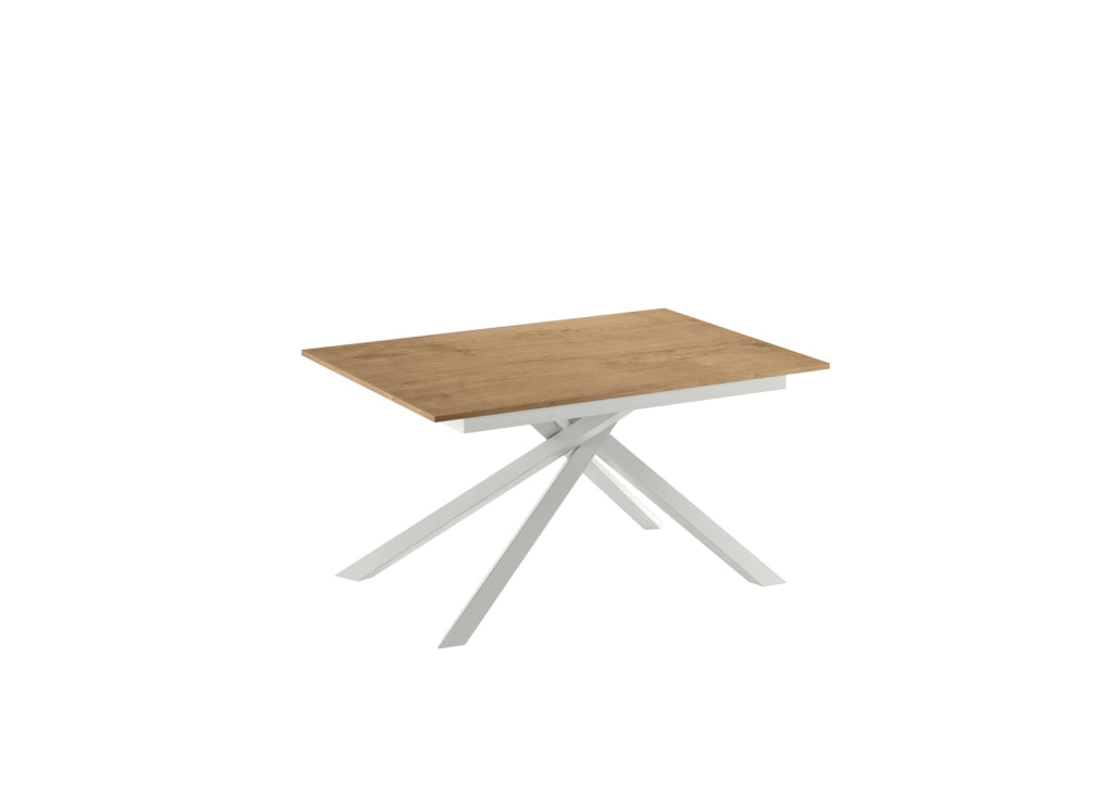 Tavolo Allungabile Pulse 25 Moderno con Piano in Melaminico Rovere Naturale e Struttura in Metallo Bianco - 140-190x90 cm