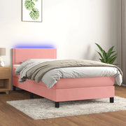 Letto a Molle con Materasso e LED Rosa 100x200 cm in Vellutocod mxl 74894