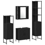 Set di mobili per il Bagno | Armadio da bagno 4 pz Nero Legno multistrato