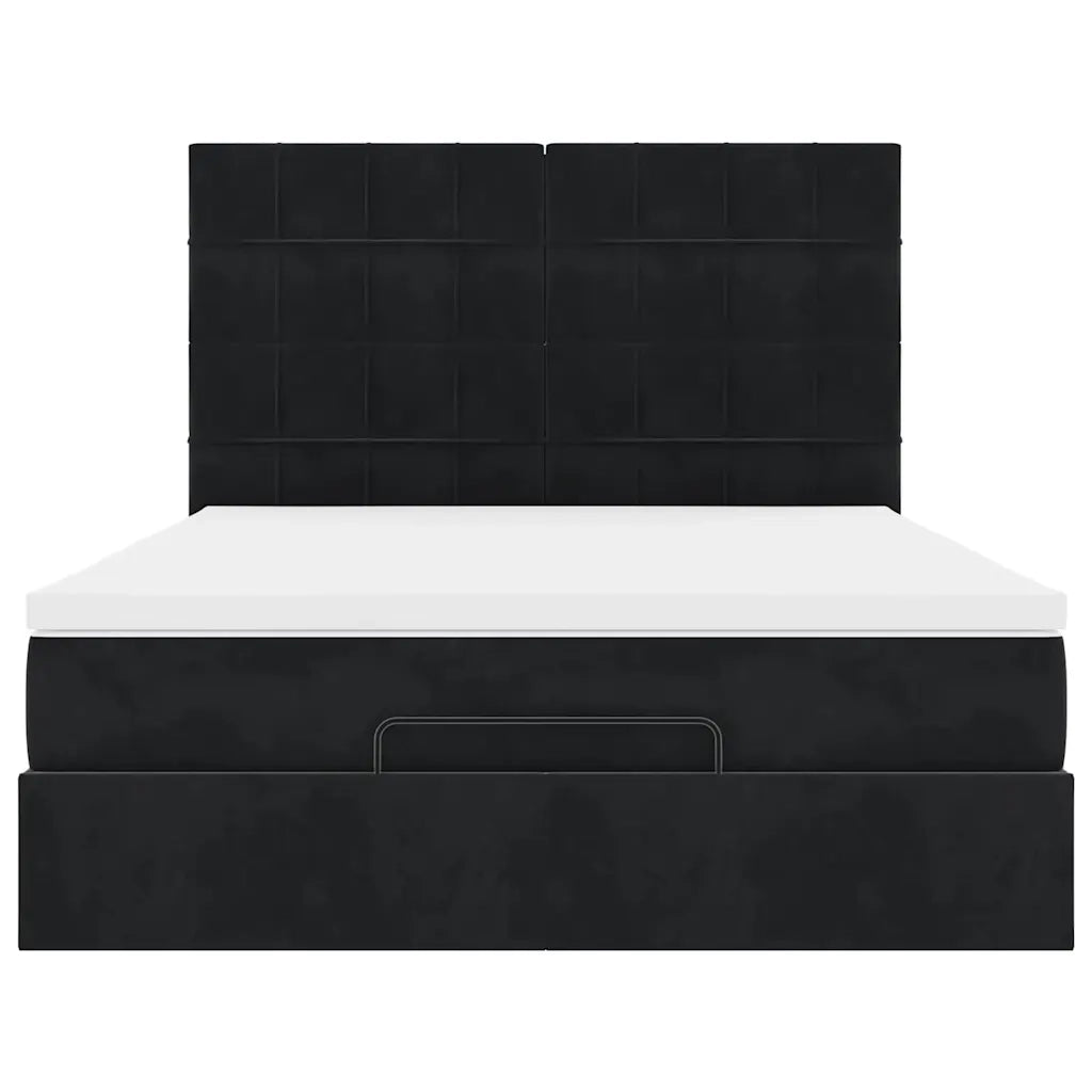 vidaXL Struttura Letto Pouf con Materassi Nero 140x200 cm in Velluto