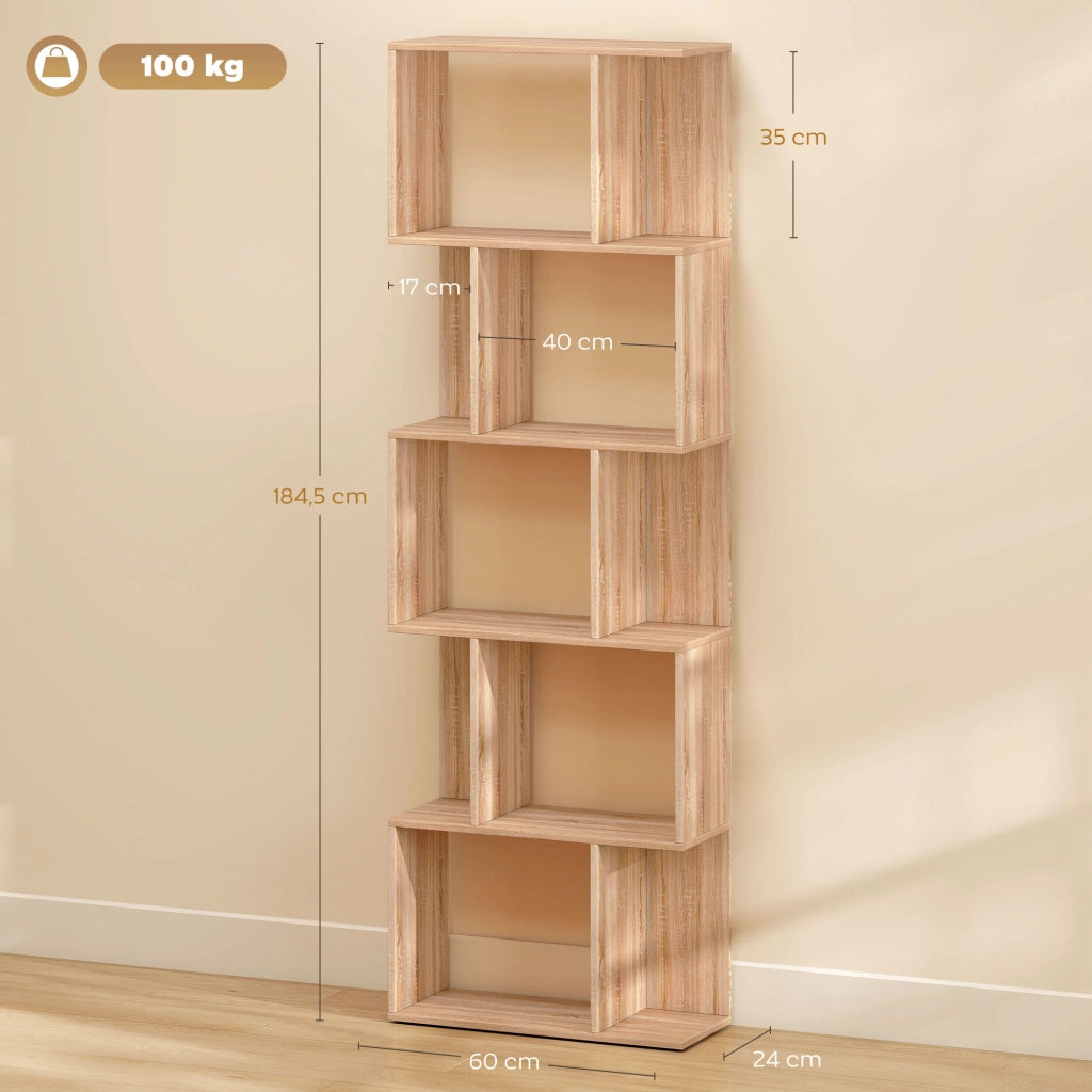 Libreria a S 5 Livelli ¨C Xylo ¨C Legno Naturale 60x24x184,5 cm