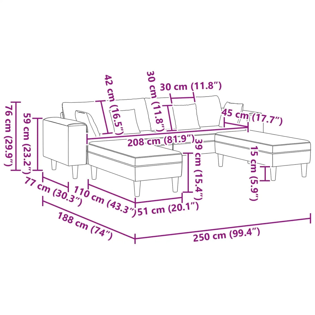 Divano 3 pcs Rosa 250 x 188 x 76 cm Velluto 3335175