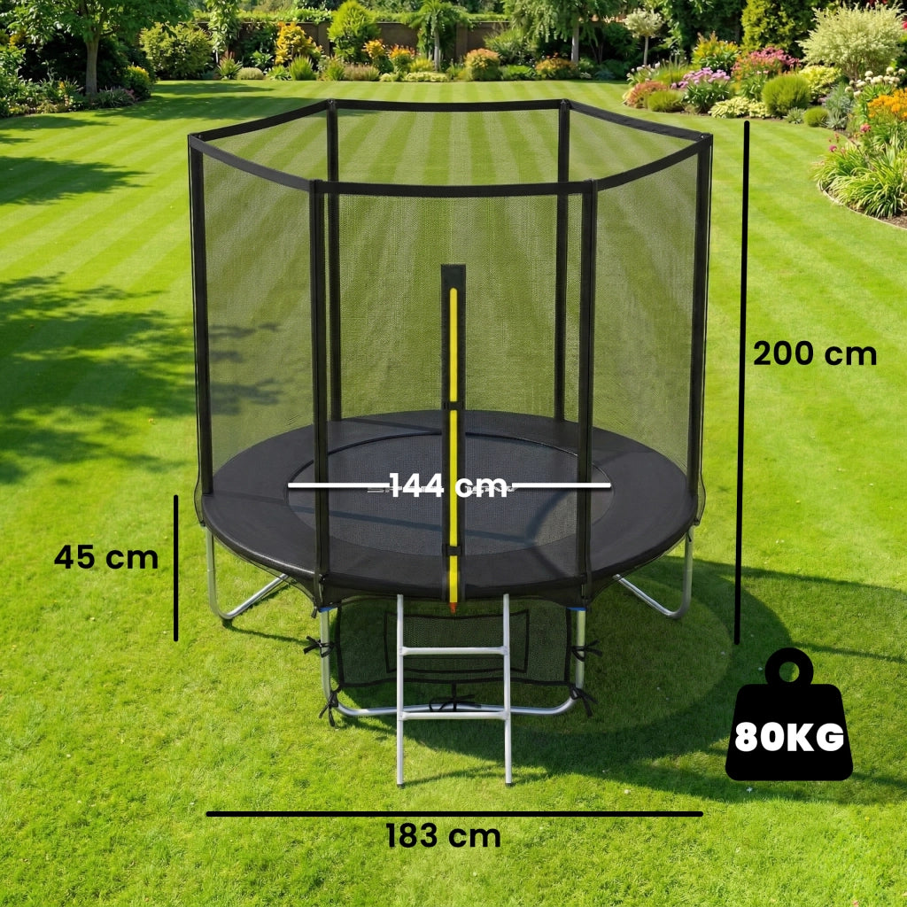 Trampolino Esterno con Rete di Sicurezza e Scala ¨C Zephmum ¨C Nero ?183 cm