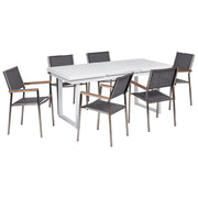 Set da pranzo da giardino Bianco e Grigio Alluminio Acciaio Inox 6 Posti Mobili da Esterno Moderni