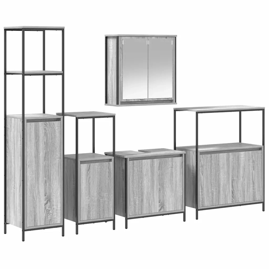 Set di mobili per il bagno con porta 5 pcs Grigio Sonoma e Nero 3328387