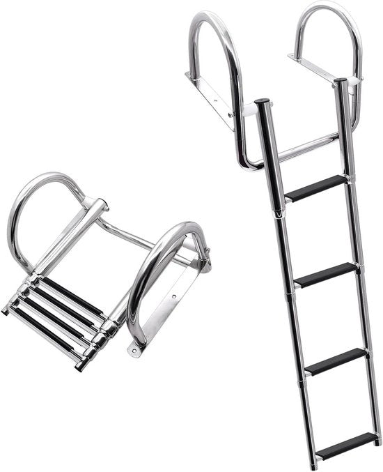 Scala per piscina 4 gradini in acciaio inossidabile pieghevole con balaustre ampie e sportive - Capacità di carico 227 kg - Adatto per coperture di piscine e barche