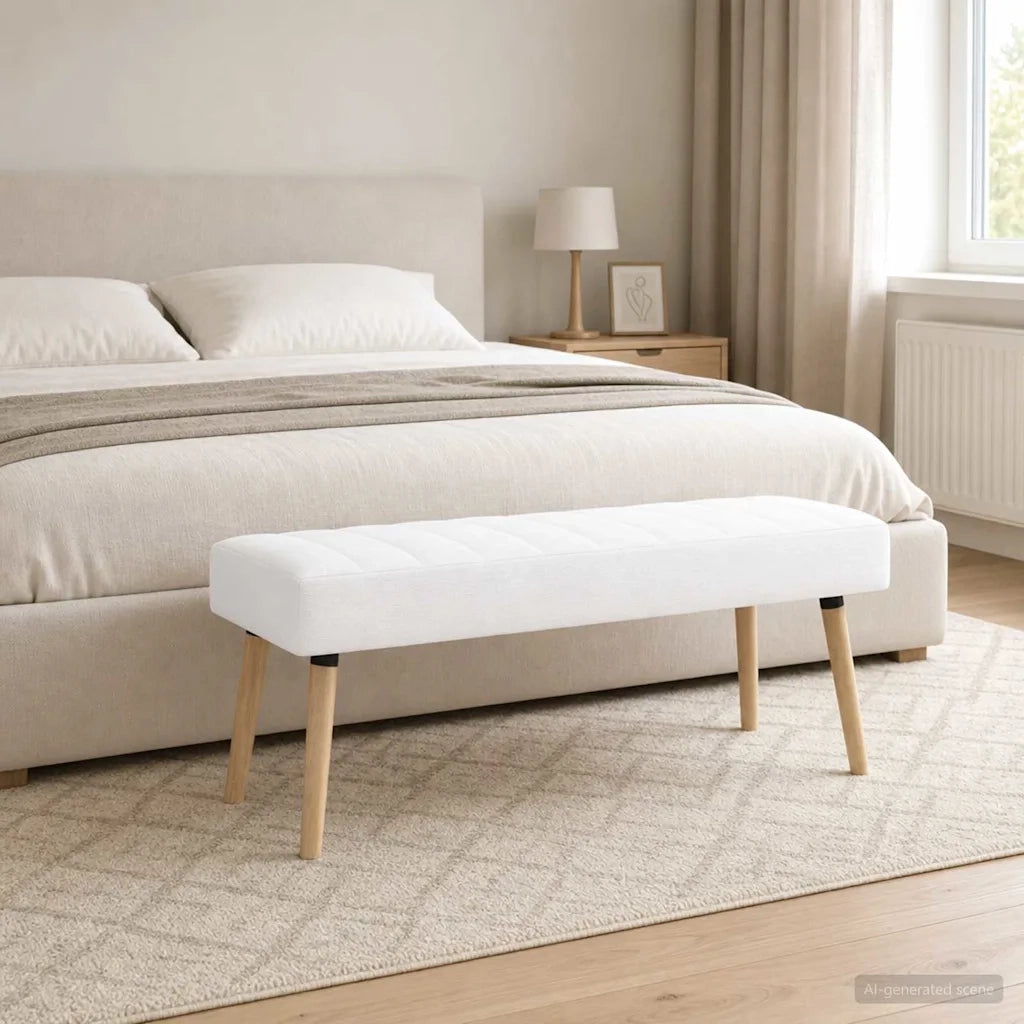 Panchina trapuntata a canale Bianco 110 x 40 x 46 cm Tessuto 42038498