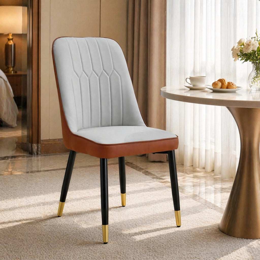 SEDIA da pranzo Set da 2 pezzi 43 cm PU bicolore grigio chiaro e marrone gambe nere
