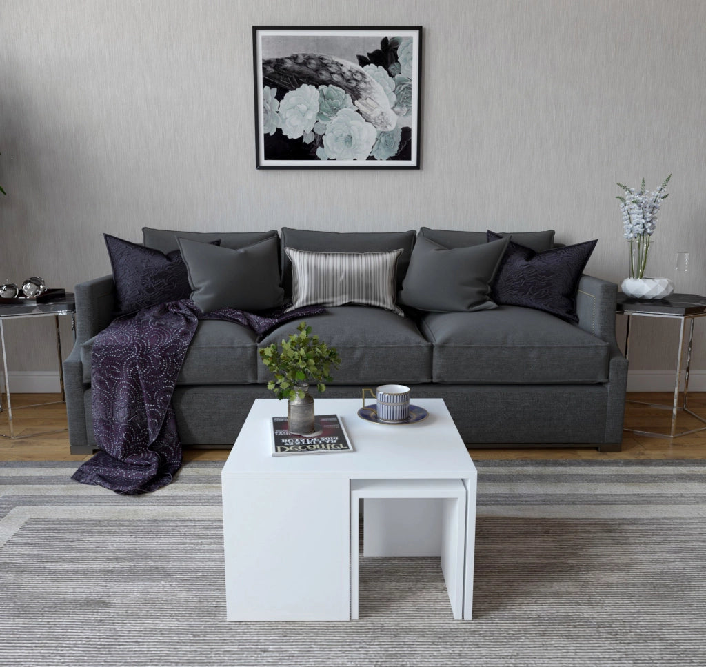 Set di tavolini da caffè in legno "Ortanca" - 60 x 60 x 37 cm - Bianco