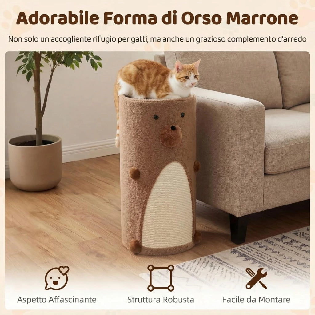Casa per Gatti a 2 Piani per Gatti da Interno, Cuccia per Gattini a 2 Livelli con Tappetino in Sisal per Graffiare, Grotta Nascosta, Letto Coperto, Cuccia per Gatto Moderno a Forma di Orso