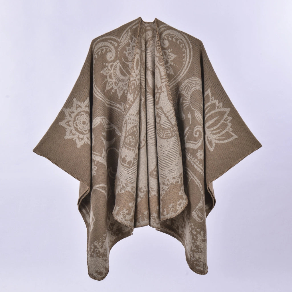 Mantella/scialle da donna vintage con motivo a elefanti e fiori di loto