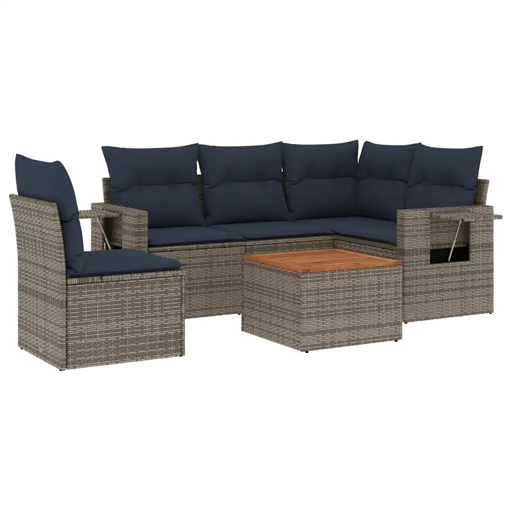 Set Divani da Giardino 6 pz con Cuscini Grigio in Polyrattan 3224570