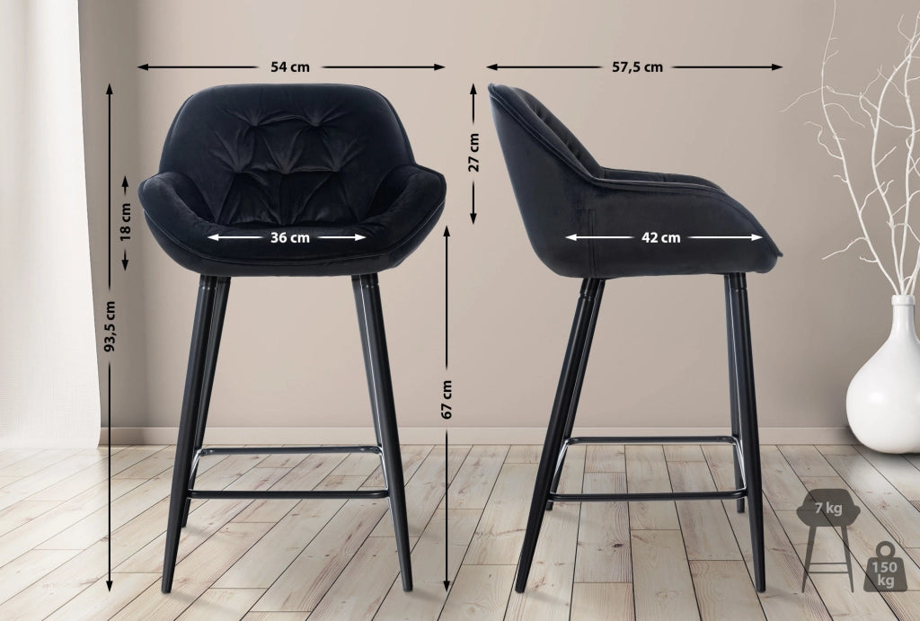 Sgabello da bar Gibson nero,Velluto