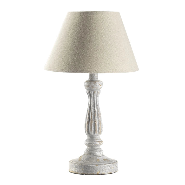 ONLI - Lampada da tavolo in legno invecchiato con paralume in tessuto beige