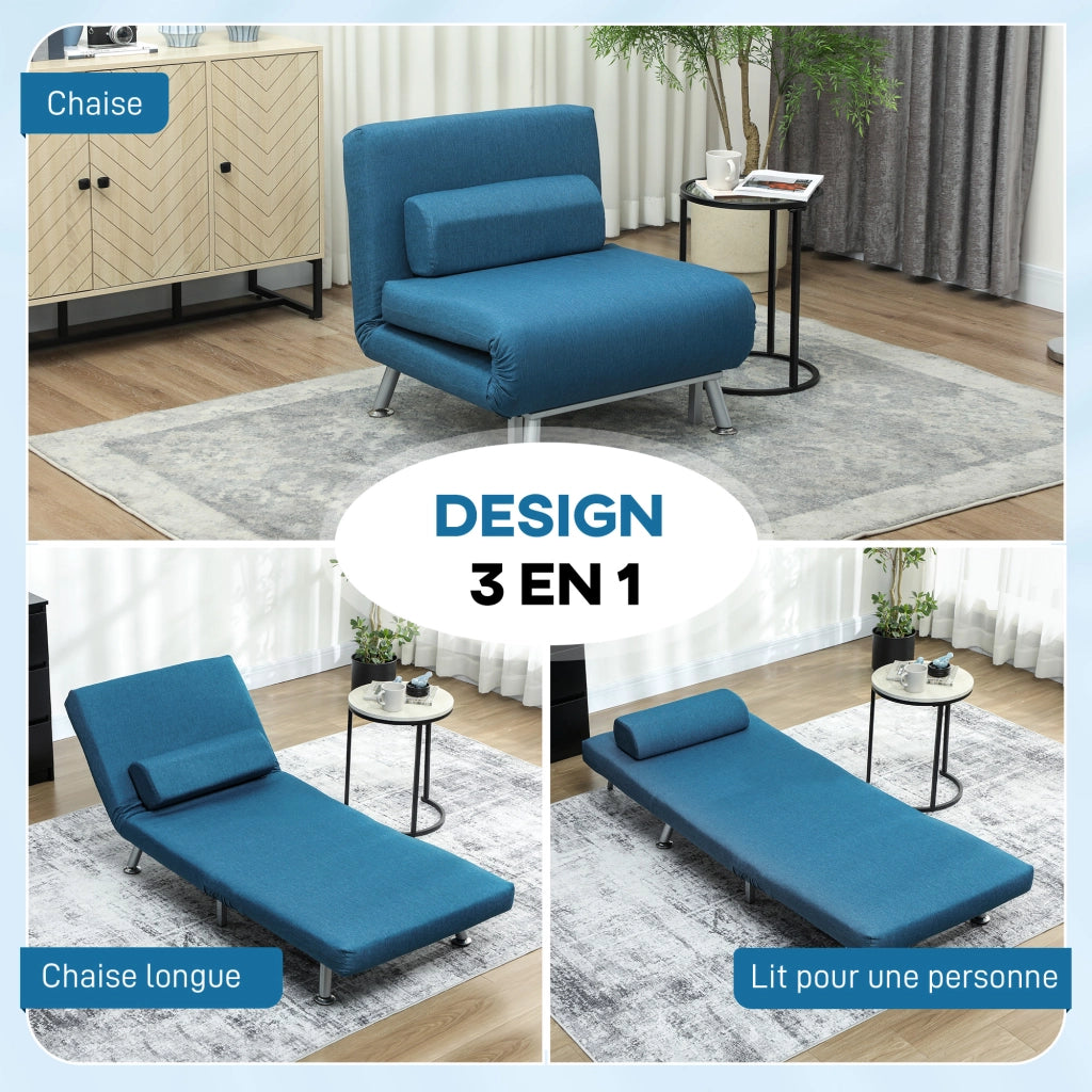 Poltrona letto 1 posto con cuscino blu ¨C Zephmum ¨C Tessuto blu
