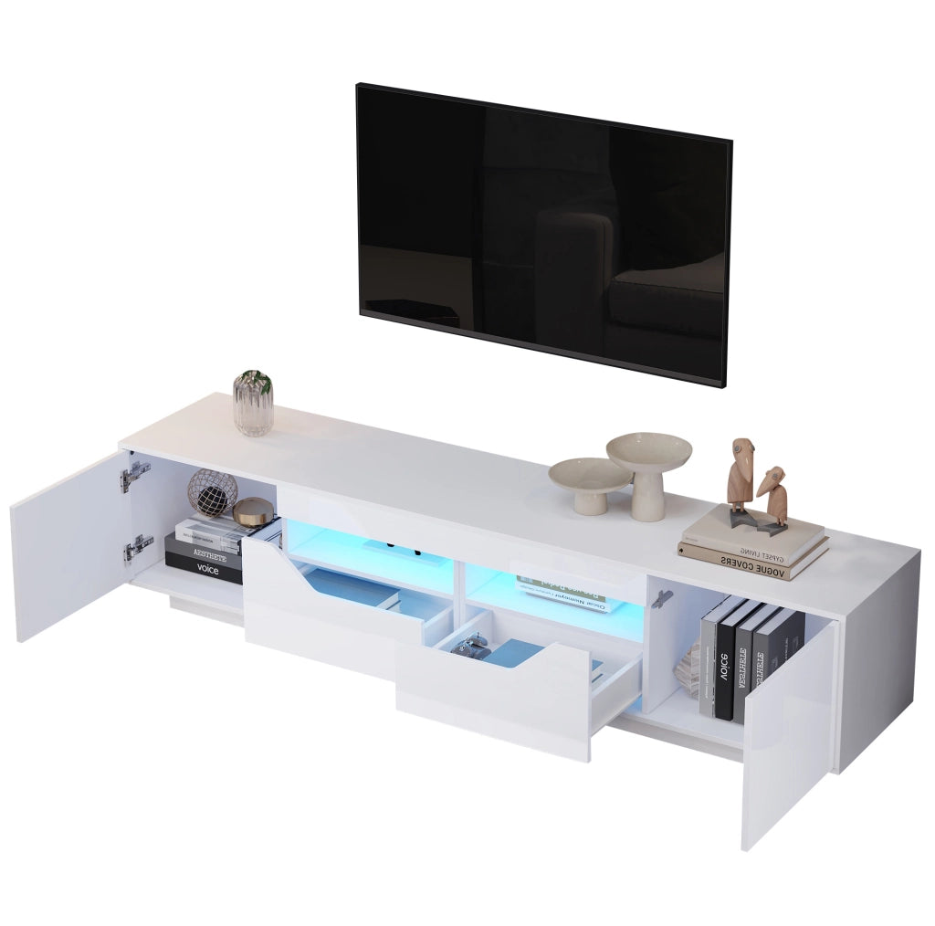 Mobile TV da terra 180x40x45 cm con LED; 2 cassetti e 2 ante; bianco