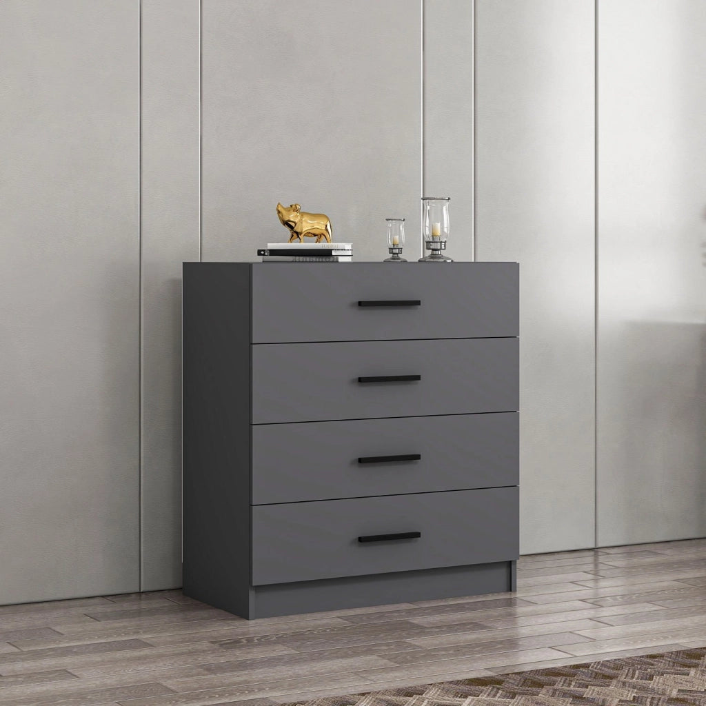 Lierna, Cassettiera 4 Cassetti, 90x47x100h cm Nero Antracite