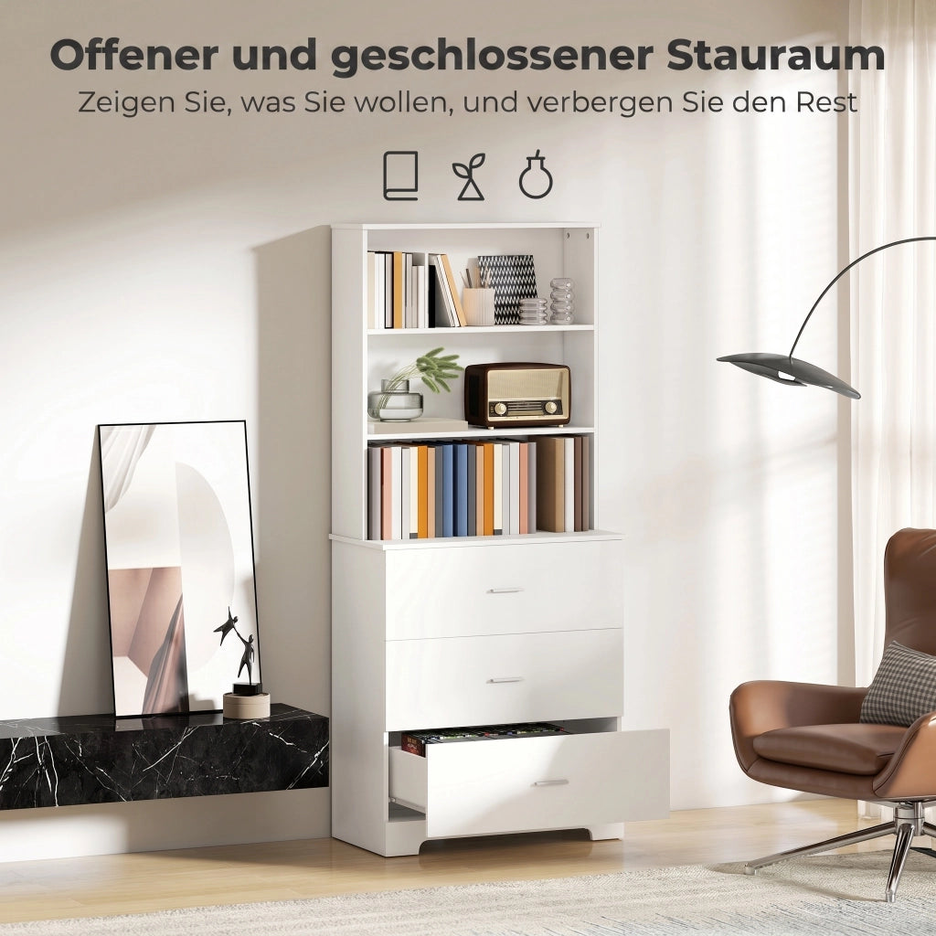 Libreria con vetrina e cassetti ¨C Zephmum ¨C Bianco 79x39.5x180 cm