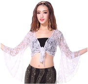 Top da donna con maniche 3/4, collo a V e cintura elastica con fibbia - adatto per danza del ventre e yoga - completo di pantaloni da yoga