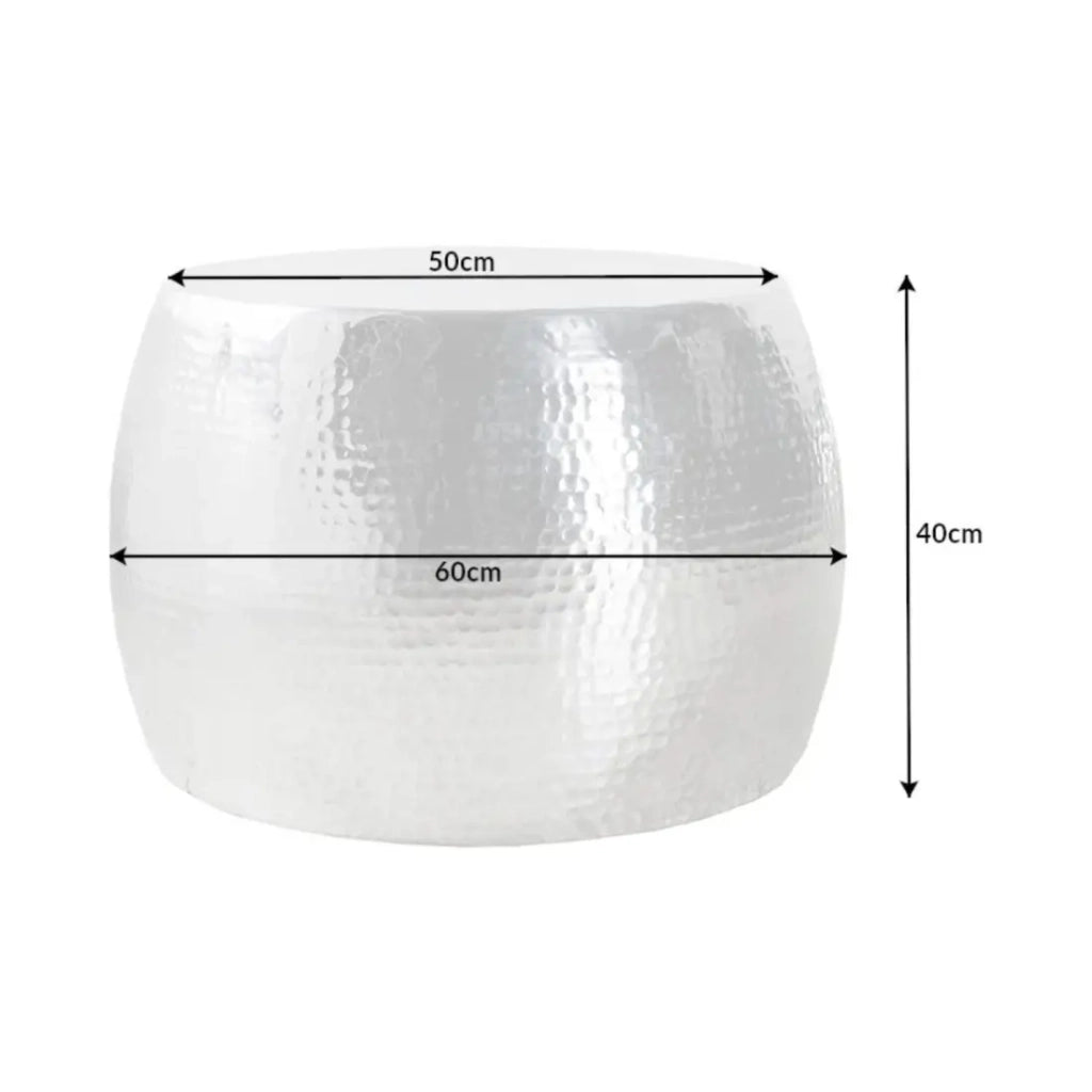 Tavolino basso TRIANE 60 cm in alluminio argentato – Tavolino rotondo design effetto martellato