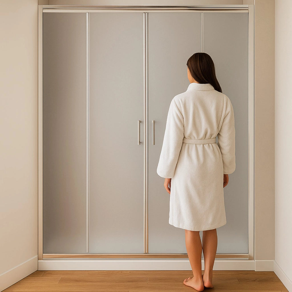 Porta doccia scorrevole slide4 per nicchia quattro ante cristallo stampato *** misure 142-148 x h190 cm stampato, con...