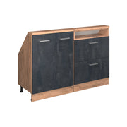 Mobile cucina sottotetto R-Line Calce nera/Rovere dorato 120 cm Set di 2 Vicco