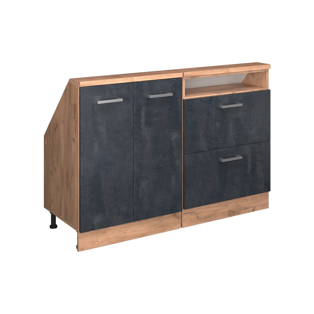 Mobile cucina sottotetto R-Line Calce nera/Rovere dorato 120 cm Set di 2 Vicco