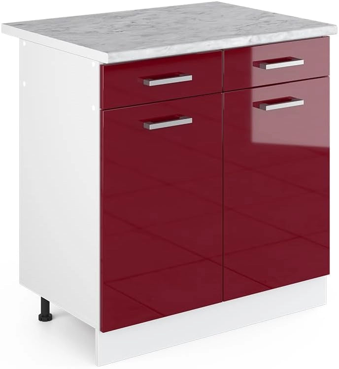 Mobiletto base per cucina R-Line, Rosso lucido, 80 cm, PL Marmo, per la libera combinazione all'interno di sistemi cucina modulari