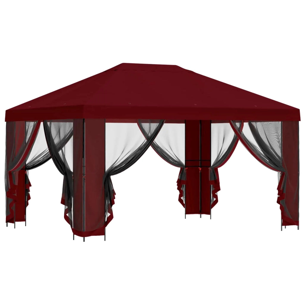 Gazebo da giardino con pareti laterali 4 × 3 m Borgogna 900395