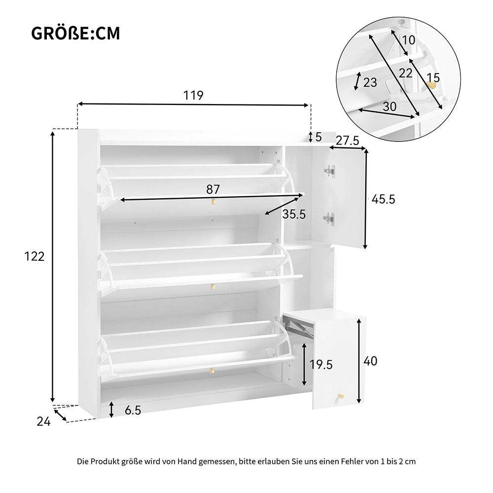 Armoire ?? chaussures polyvalente - Xylo - 119*24*122 - Blanc - 3 tiroirs rabattables avec banc