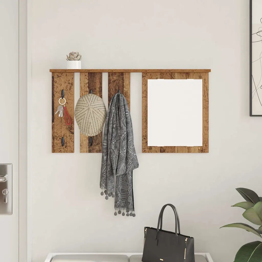 vidaXL Appendiabiti a muro con specchio Legno vecchio 85 x 10 x 45 cm
