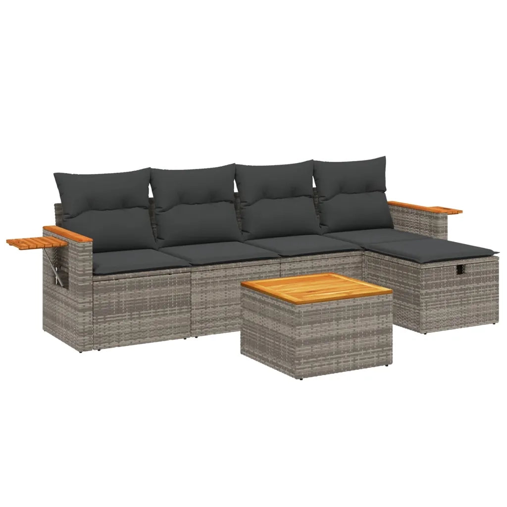 Set Divano da Giardino 6 pz con Cuscini Grigio in Polyrattan