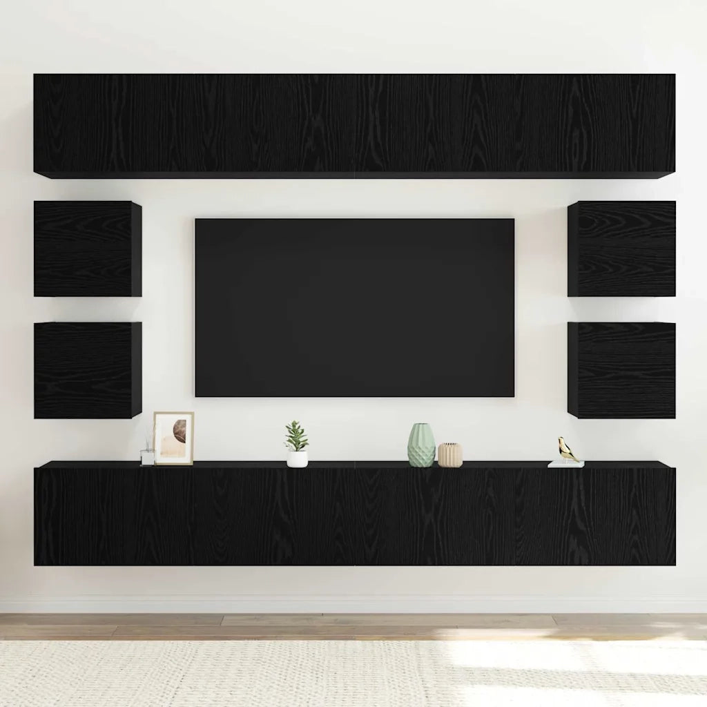 Set mobile TV 8 pz-Credenza per TV Rovere Nero Legno multistrato 610131